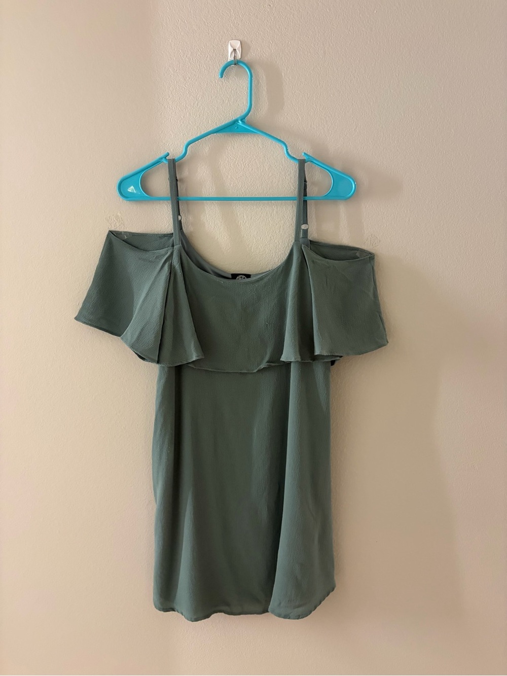 Bobeau Light Olive Green Blouse with Ruffled Neckline